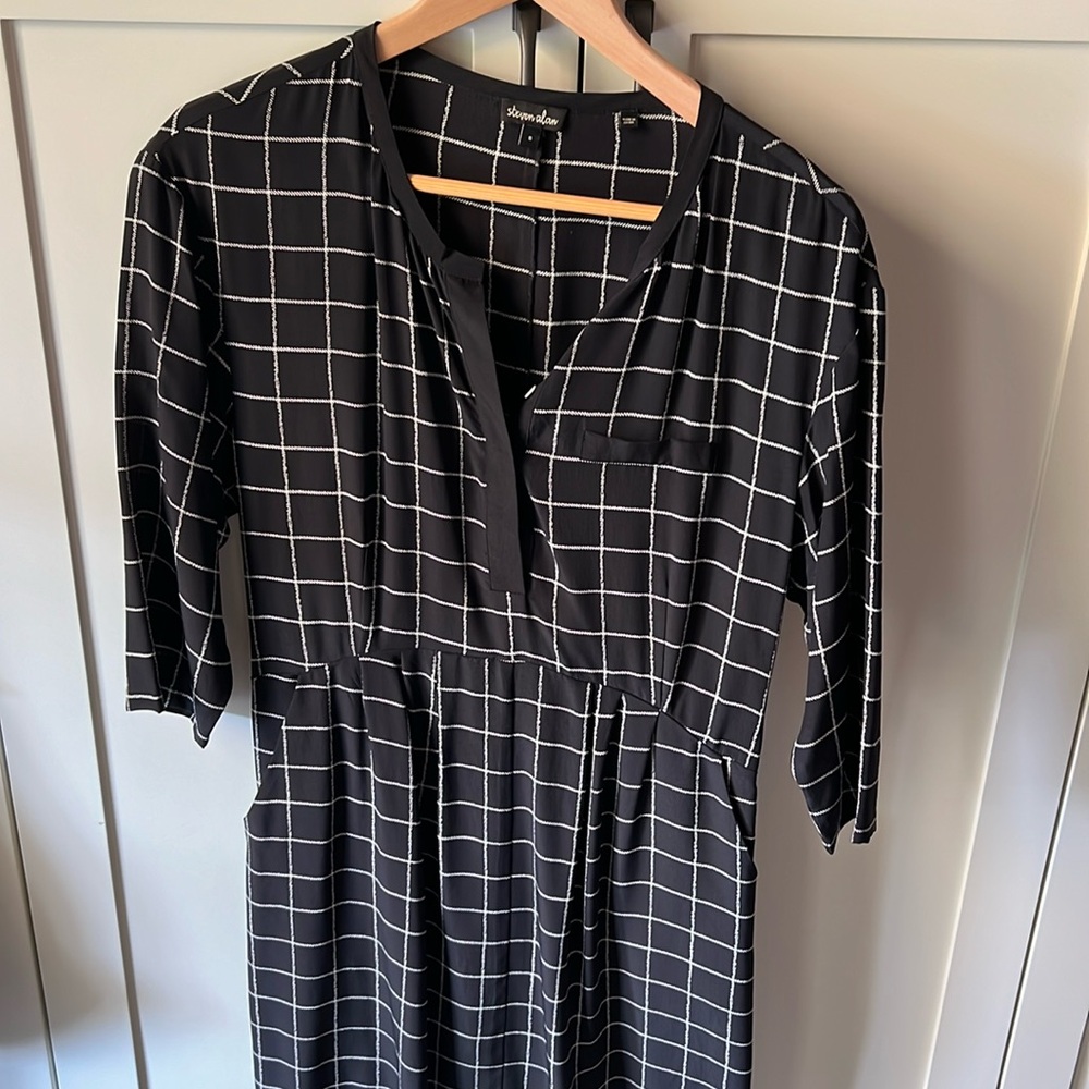 Steven Alan 100% Silk Black White Dress 6